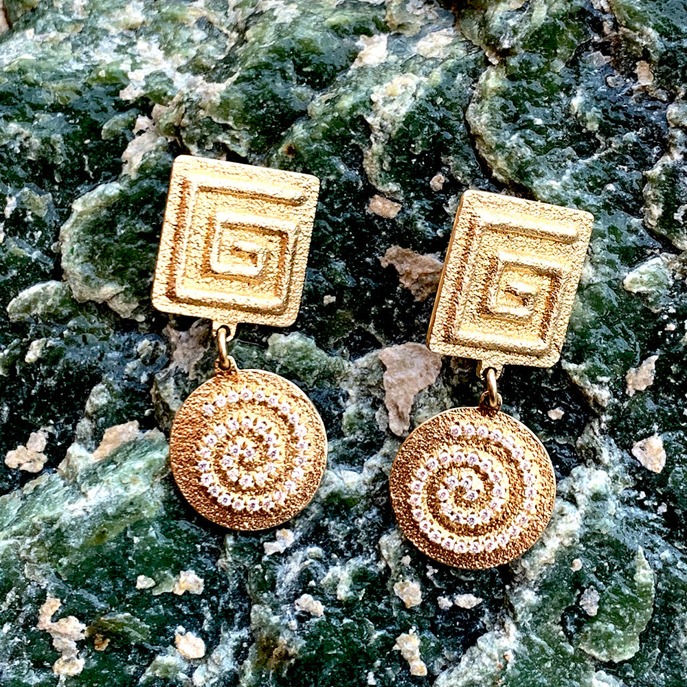 SOLD Ric Charlie Gold + Diamond Tufa Cast Necklace + Earring Set