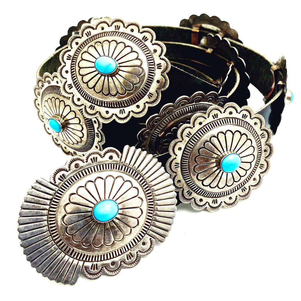 Silver Concho Belt with Sleeping Beauty Turquoise – Ric Charlie