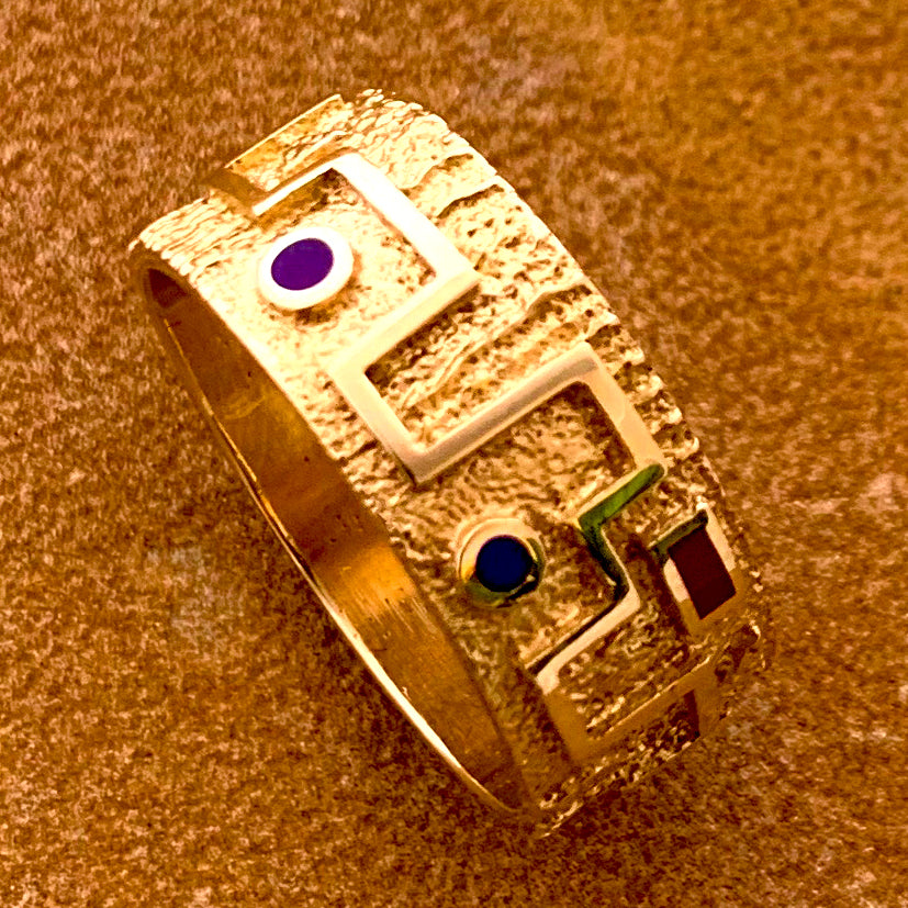 SOLD Ric Charlie Gold Tufa Cast Inlaid Ring