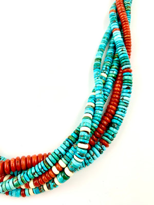 SOLD Larry Vasquez - Hand Rolled Turquoise, Coral, and Ivory