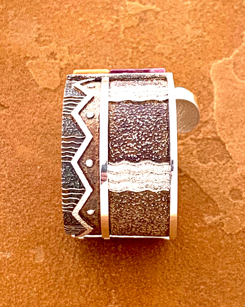 SOLD  Ric Charlie Sterling Silver Tufa Cast Inlaid Cuff Bracelet with Turquoise Gold