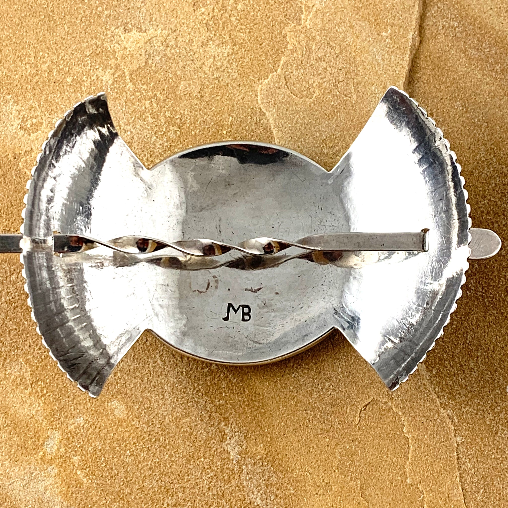 Johnny Mike Begay Silver Hair Barrette with Turquoise Center Cabochon