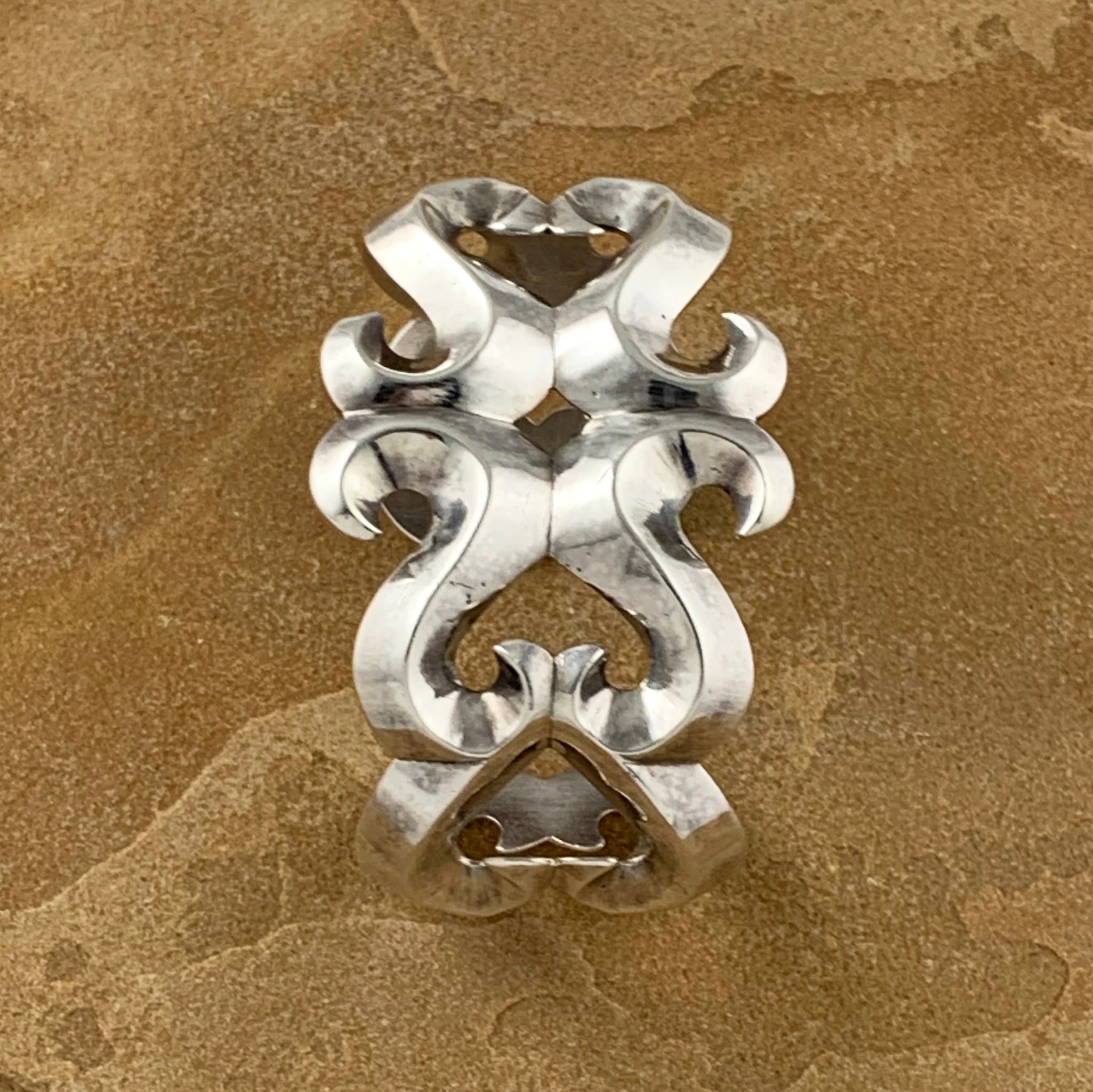 Vintage Navajo Guild Silver Sandcast Scroll Design Bracelet