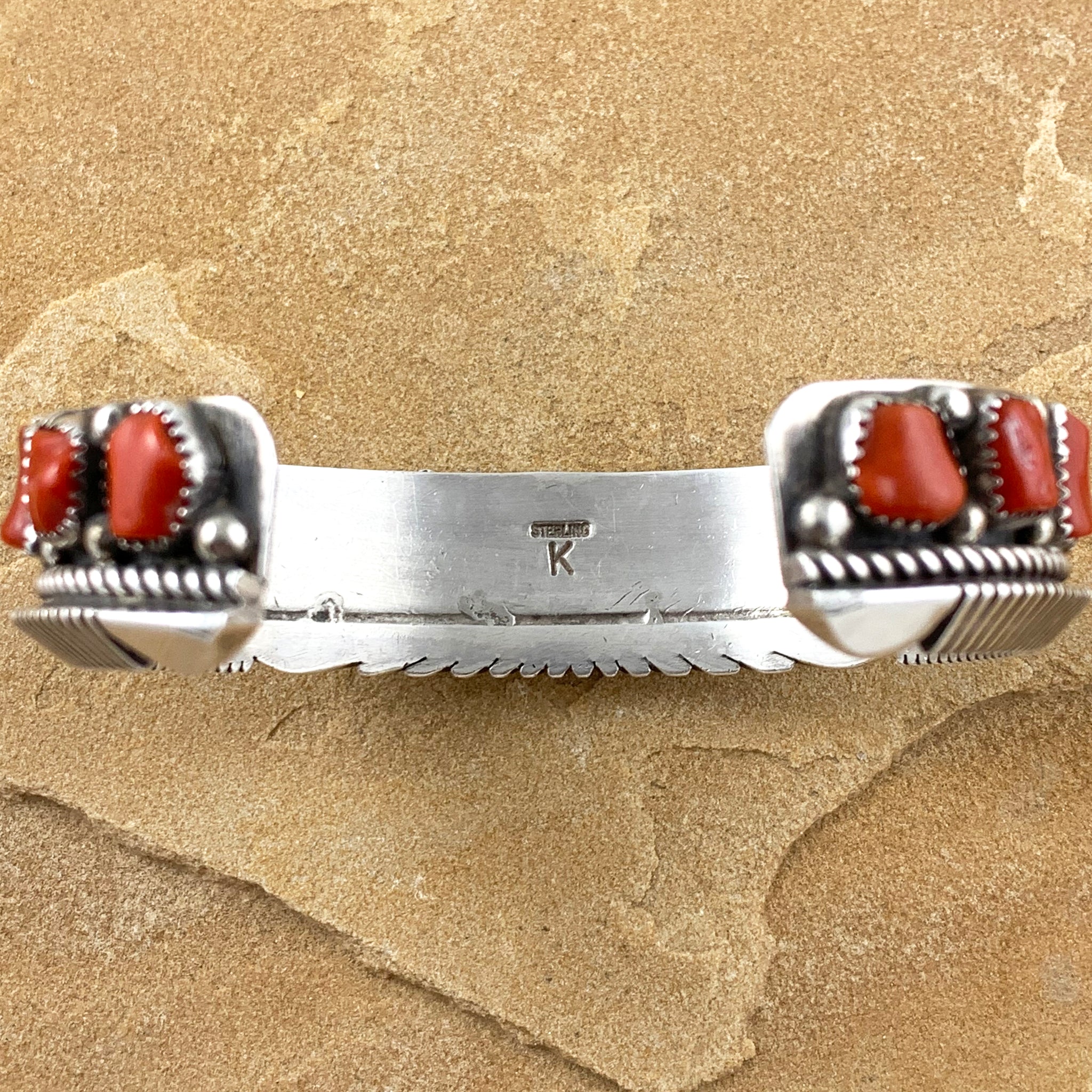 Kevin Yazzie Mediterranean Coral and Silver Cuff Bracelet