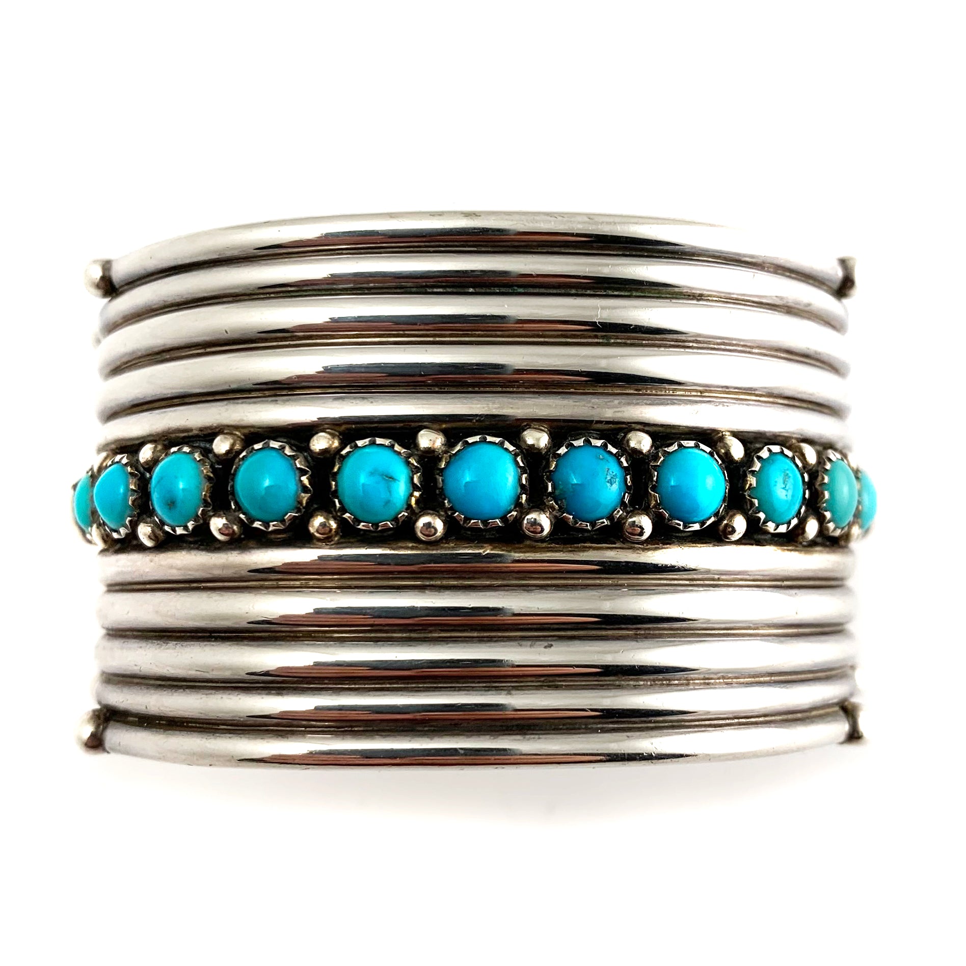 Billy Betoney Silver Cuff Bracelet With Turquoise Cabochons