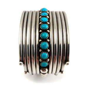 Billy Betoney Silver Cuff Bracelet With Turquoise Cabochons