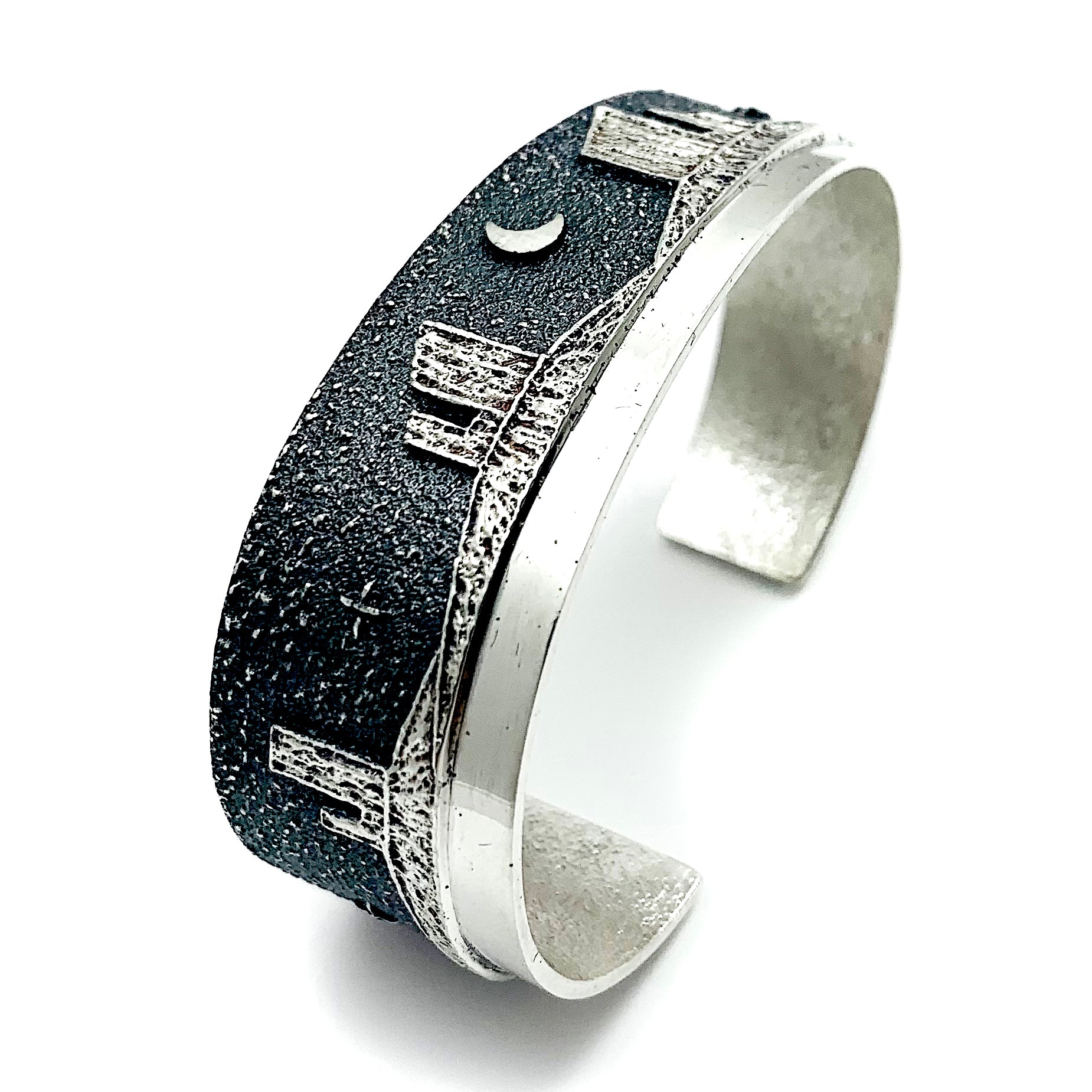 SOLD Ric Charlie - Sterling Silver Tufa Cast Monument Valley Night Scene Bracelet