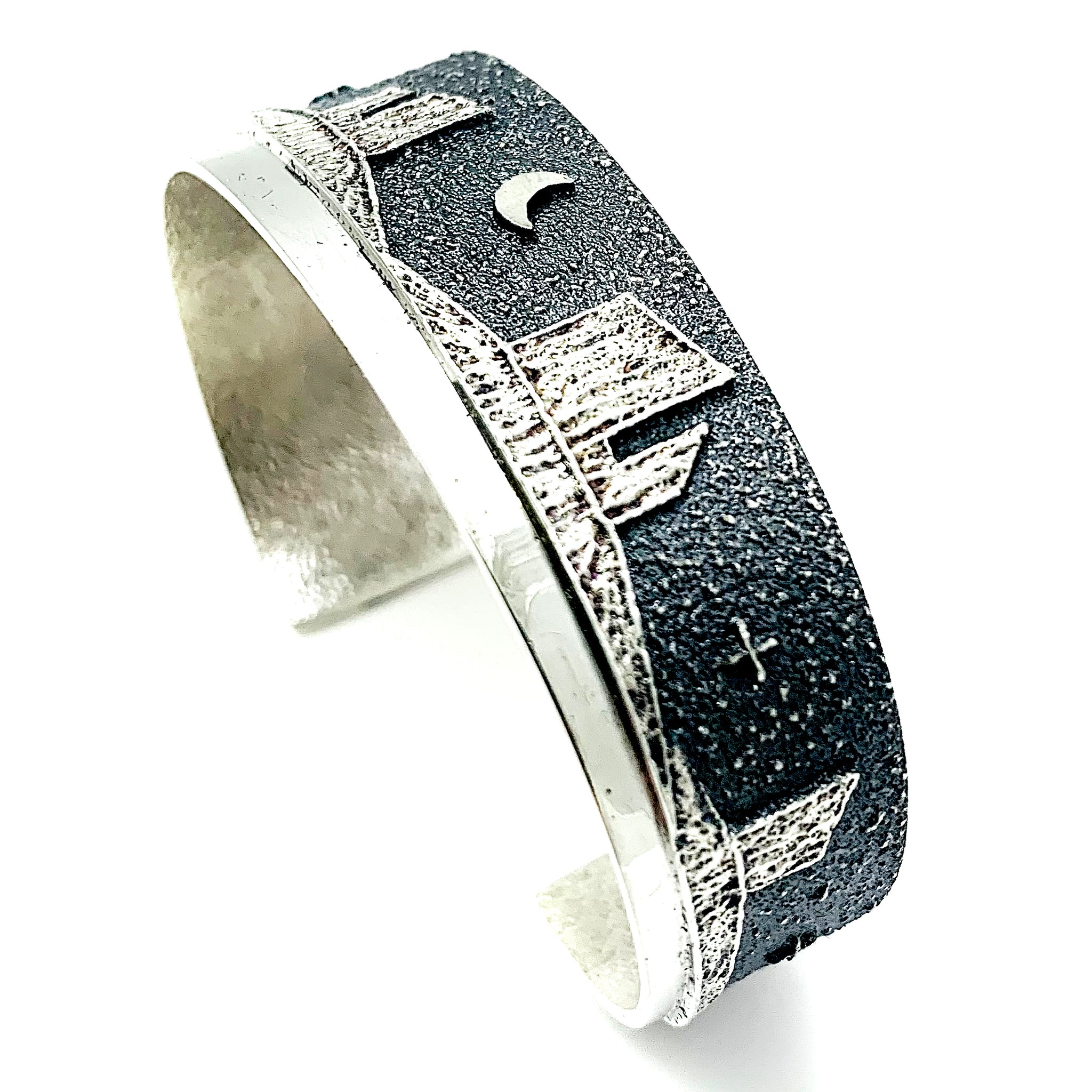 SOLD Ric Charlie - Sterling Silver Tufa Cast Monument Valley Night Scene Bracelet