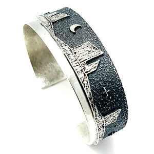 SOLD Ric Charlie - Sterling Silver Tufa Cast Monument Valley Night Scene Bracelet