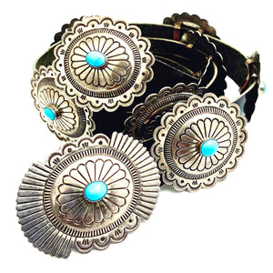 Silver Concho Belt with Sleeping Beauty Turquoise