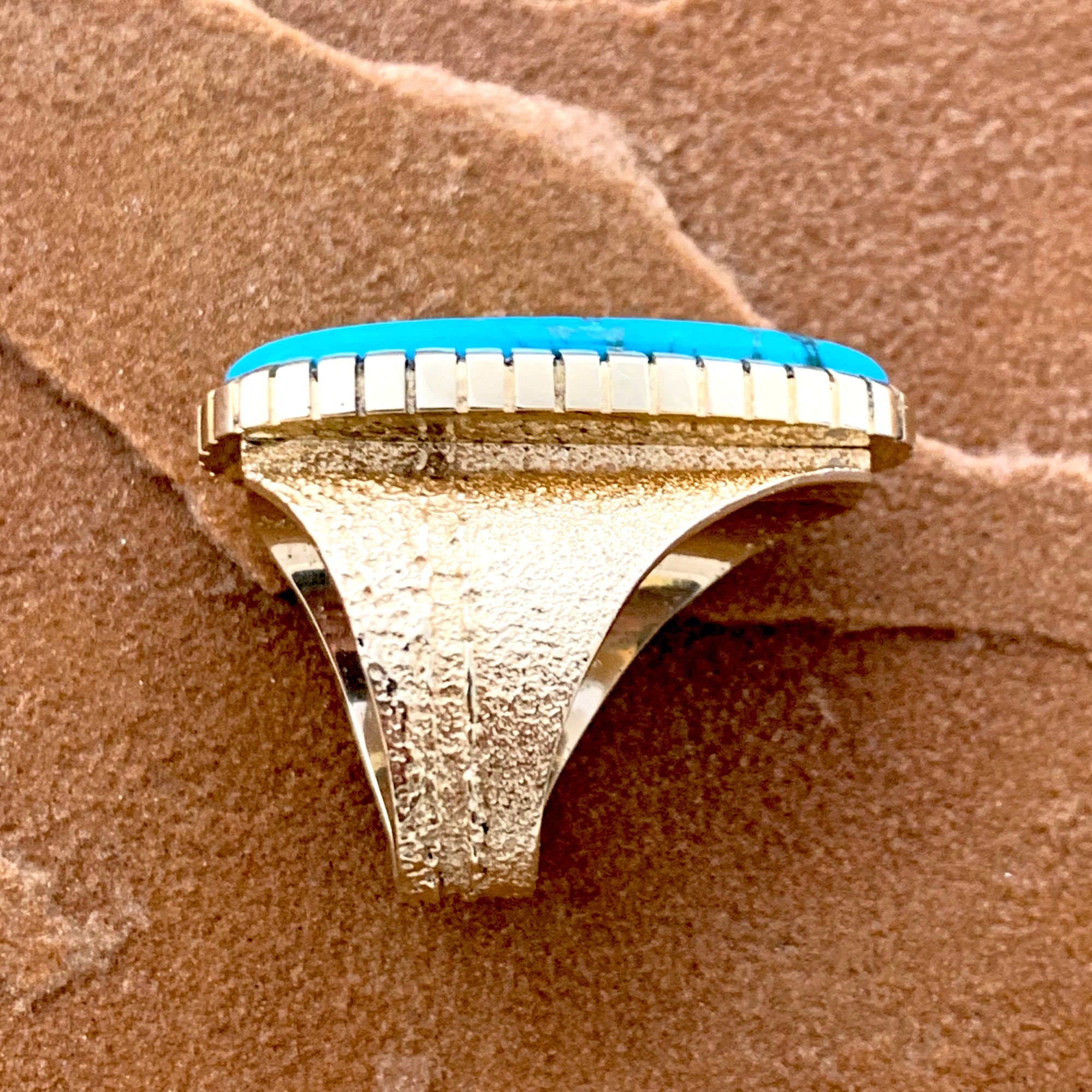SOLD - Tufa Cast Gold Ring with Candelaria Turquoise