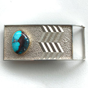 SOLD Silver Belt Buckle 2-sided design and Bisbee Turquoise
