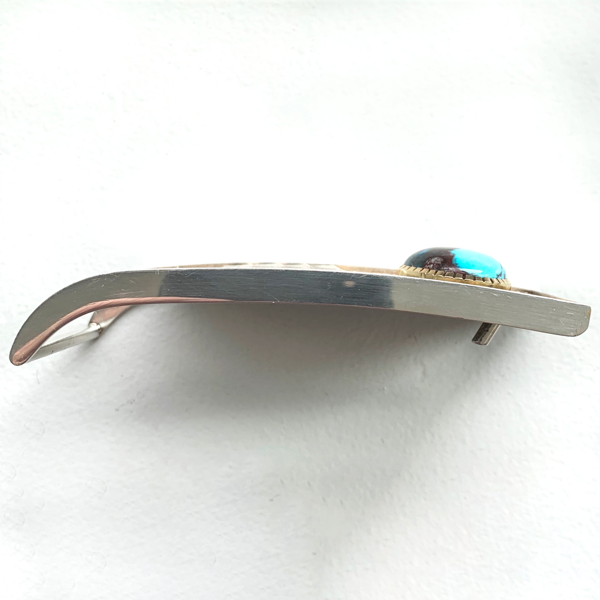 SOLD Silver Belt Buckle 2-sided design and Bisbee Turquoise