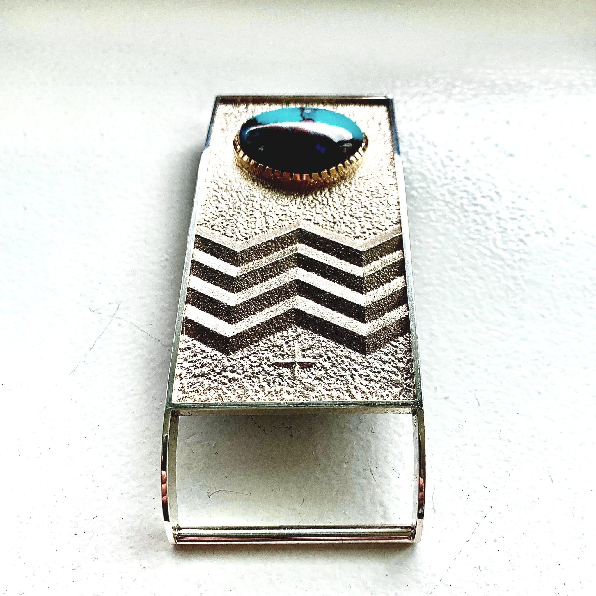 SOLD Silver Belt Buckle 2-sided design and Bisbee Turquoise