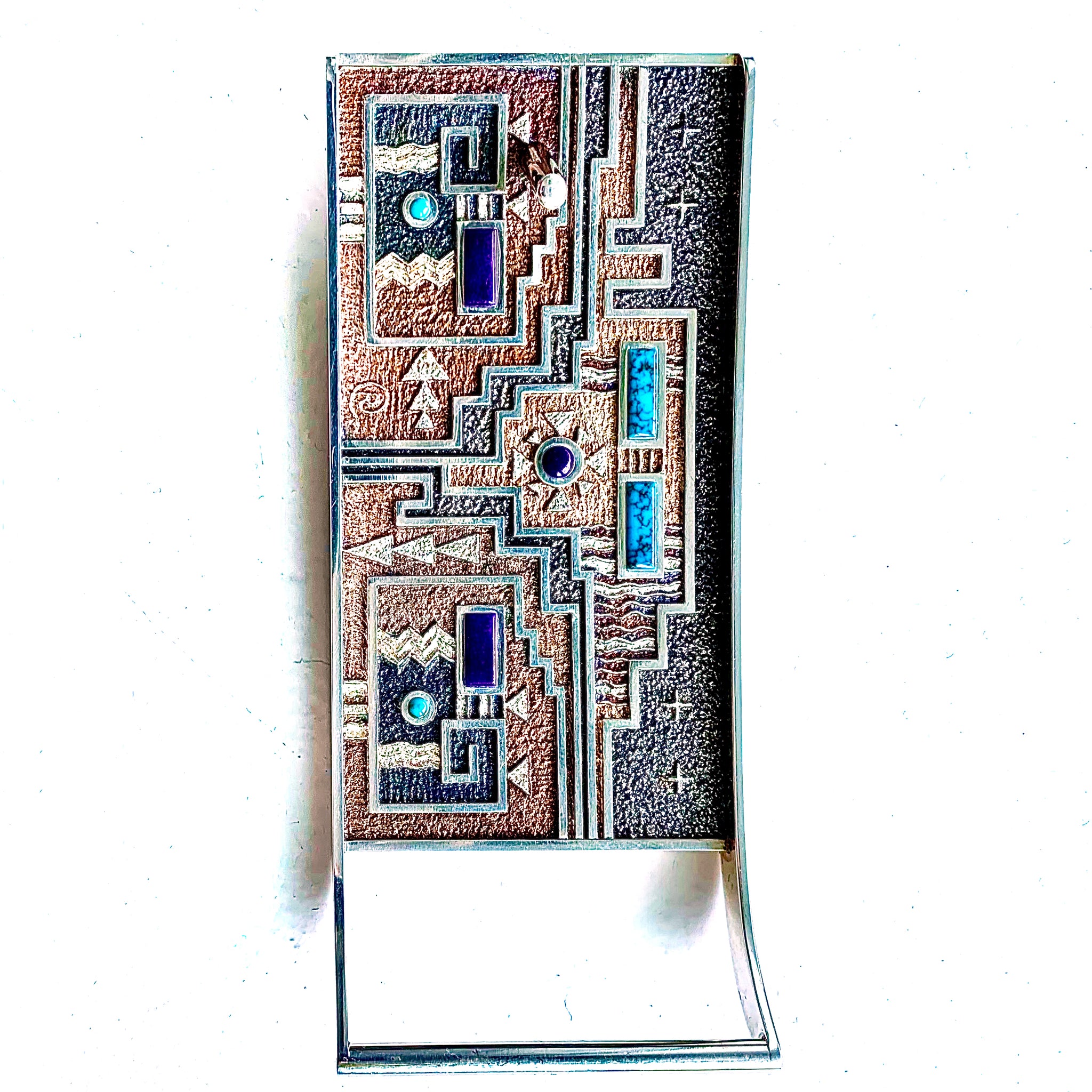 SOLD Silver Belt Buckle 2-sided design and Bisbee Turquoise